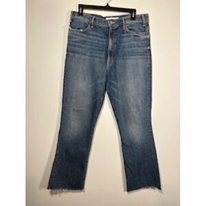 MOTHER The Hustler Ankle Fray Jeans 33 Blue High Rise Raw Hem Superior Denim